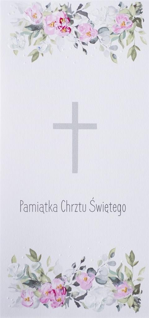 Christening Card - Cross, Flowers, Roses - Perfect Gift