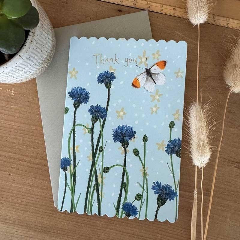 Alex Clark Occasion card Thank you Butterfly and cornflowers - perfect gift