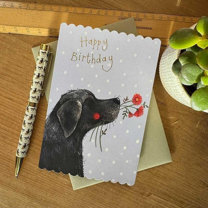 Labrador Birthday Card with Flowers - A special gift for dog lovers