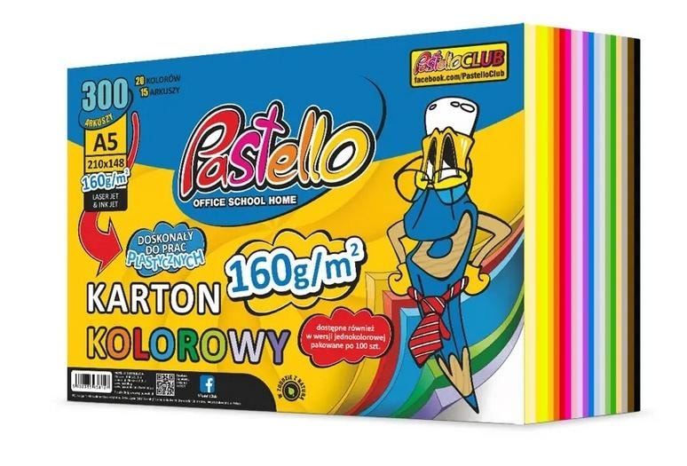 Alfa Pastello A5 Colored Cardstock 160g - 20 Colors, 300 Sheets
