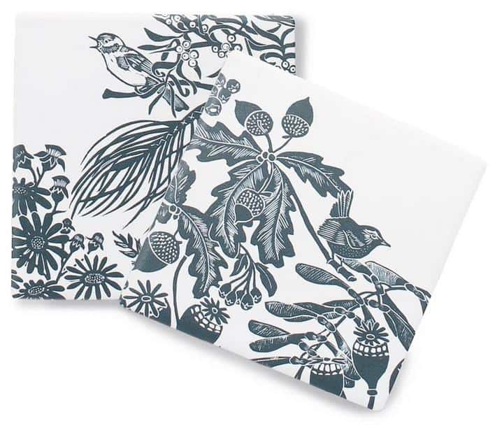 Kate Heiss Navy blue ceramic coasters for cups 2 pieces - forest motif