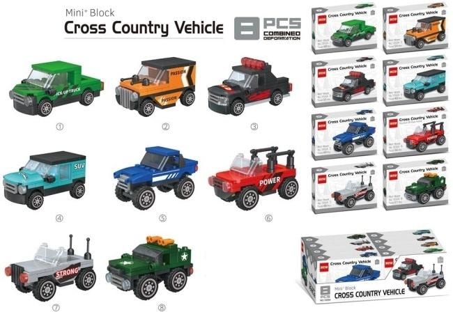 Merkpol Mini Block Cross Country Vehicle Building Blocks - 8 Off-Road Vehicle Models