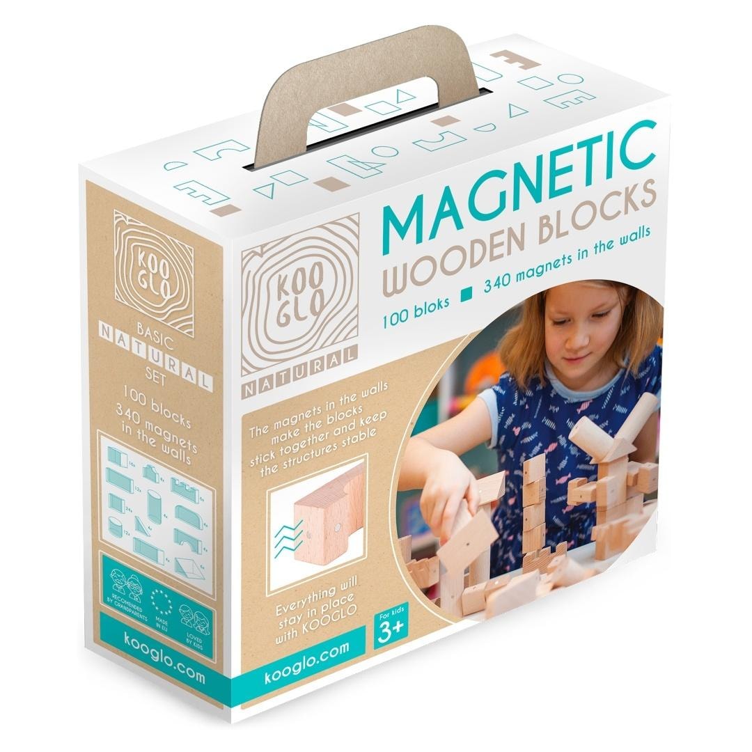 KOOGLO Mega Natural - Magnetic Wooden Blocks 100 Pieces