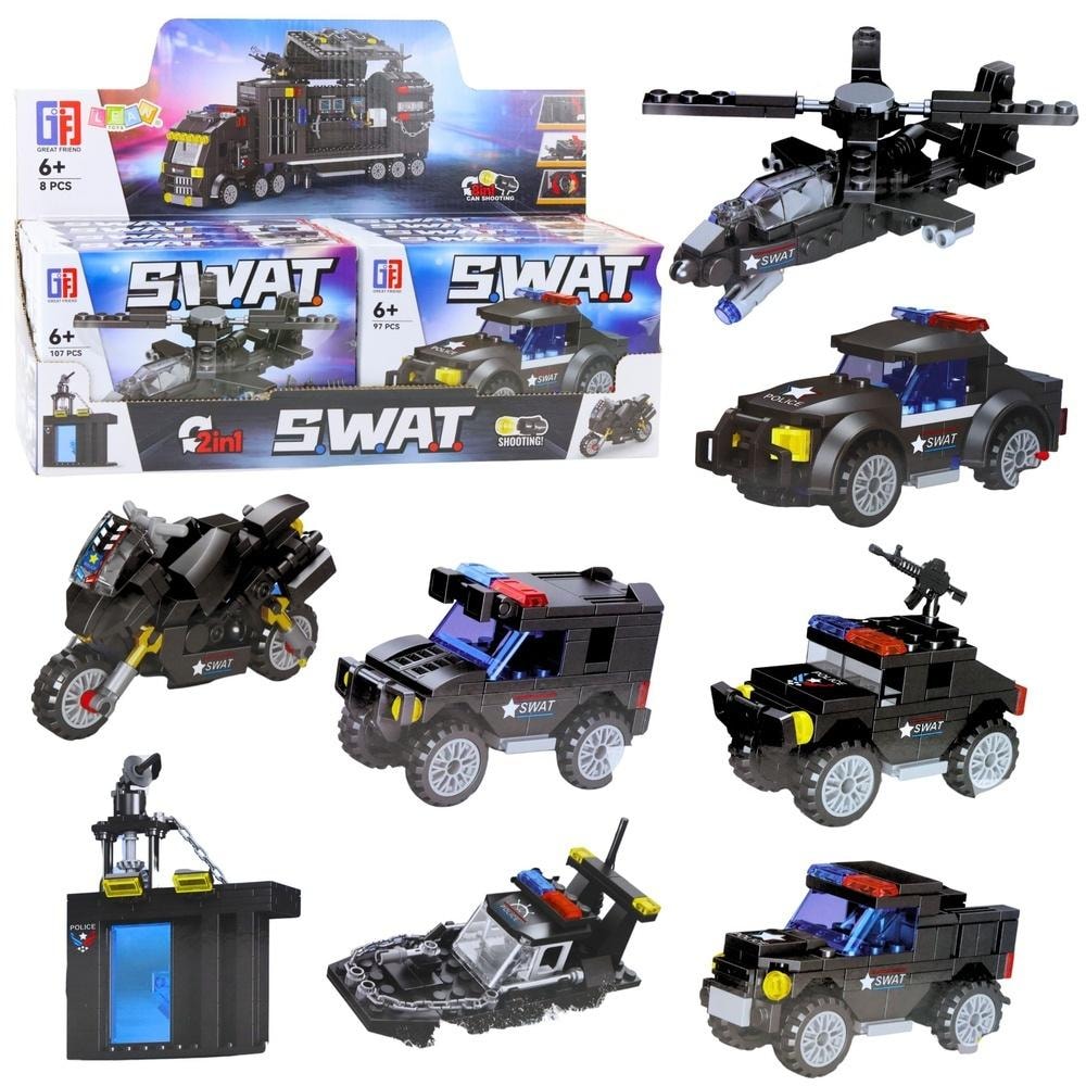 Leantoys Construction blocks SWAT vehicles 2in1 MIX