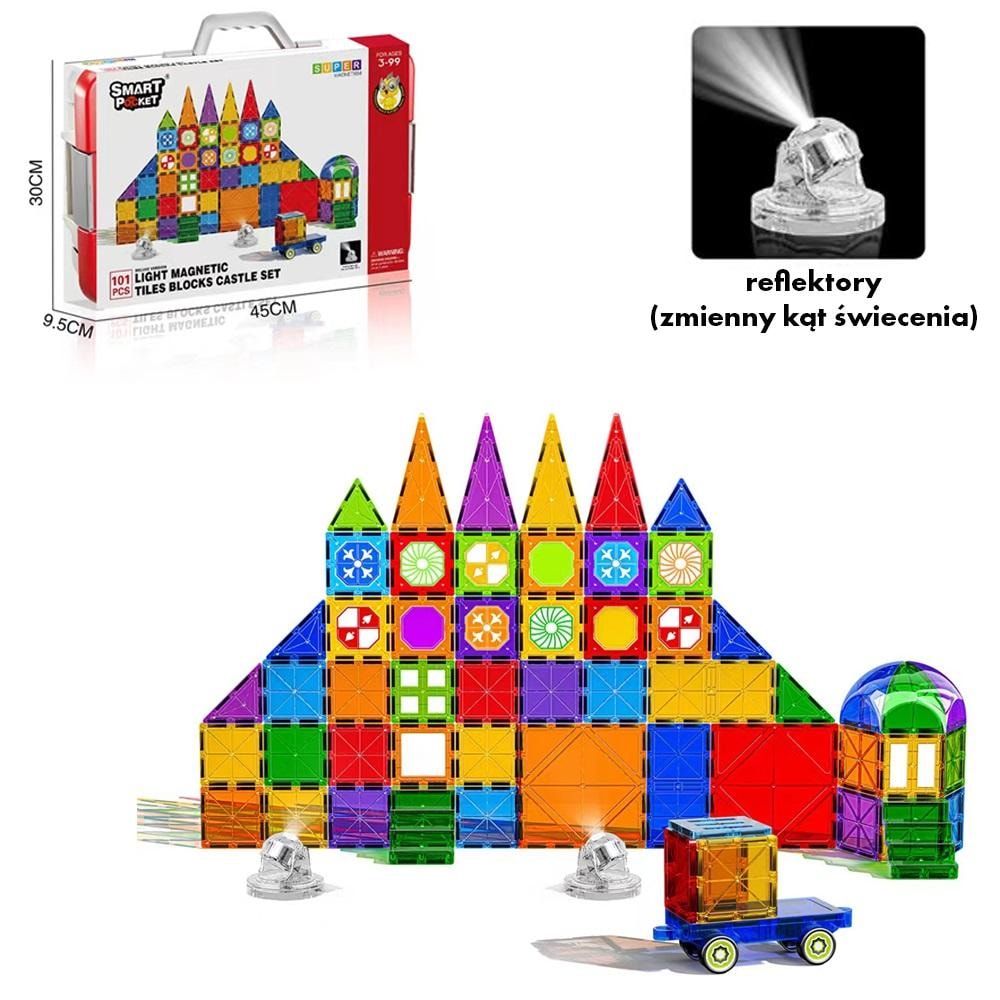 Askato Magnetic Blocks - 101 pieces with reflectors for creative children