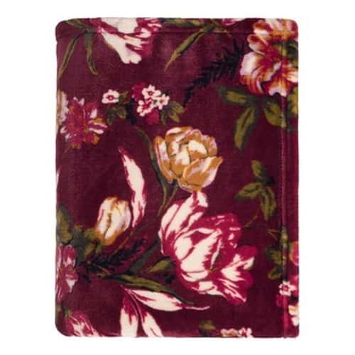 Flannel Blanket Flowers Burgundy 130x170 - Soft and Warm