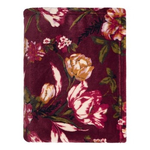 Flannel Blanket Flowers Burgundy 130x170 - Soft and Warm