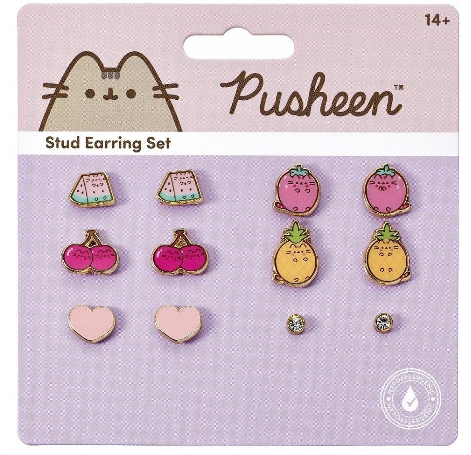 Pusheen Earrings with Fruits - 6 pairs set of charming earrings