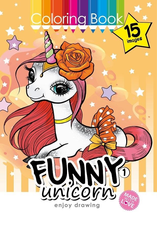 A4 Coloring Book Funny Unicorns - 15 pictures to color