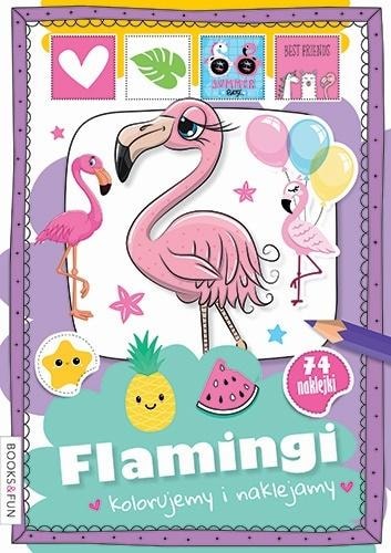 Coloring and sticking. Flamingos - collective work - creative fun for children