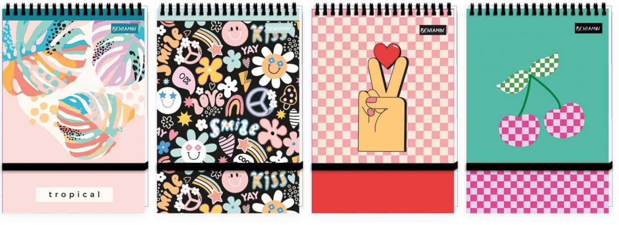 A6 Spiral notebook 96 sheets squared with rubber band UV mix (10 pieces) - ideal for notes