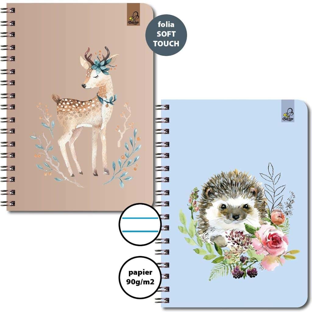 Bee-bee Spiral Notebook A6/50 Sheets Lined Deer Hedgehog (10 pcs) - perfect for note-taking