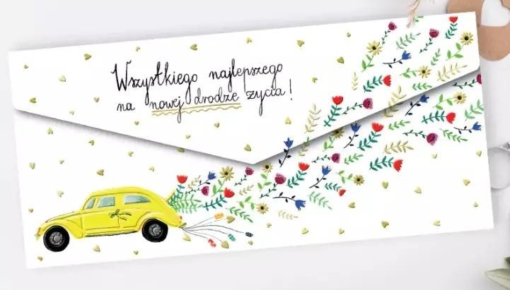 Henry Decorative wedding envelope with yellow car - ideal as a gift