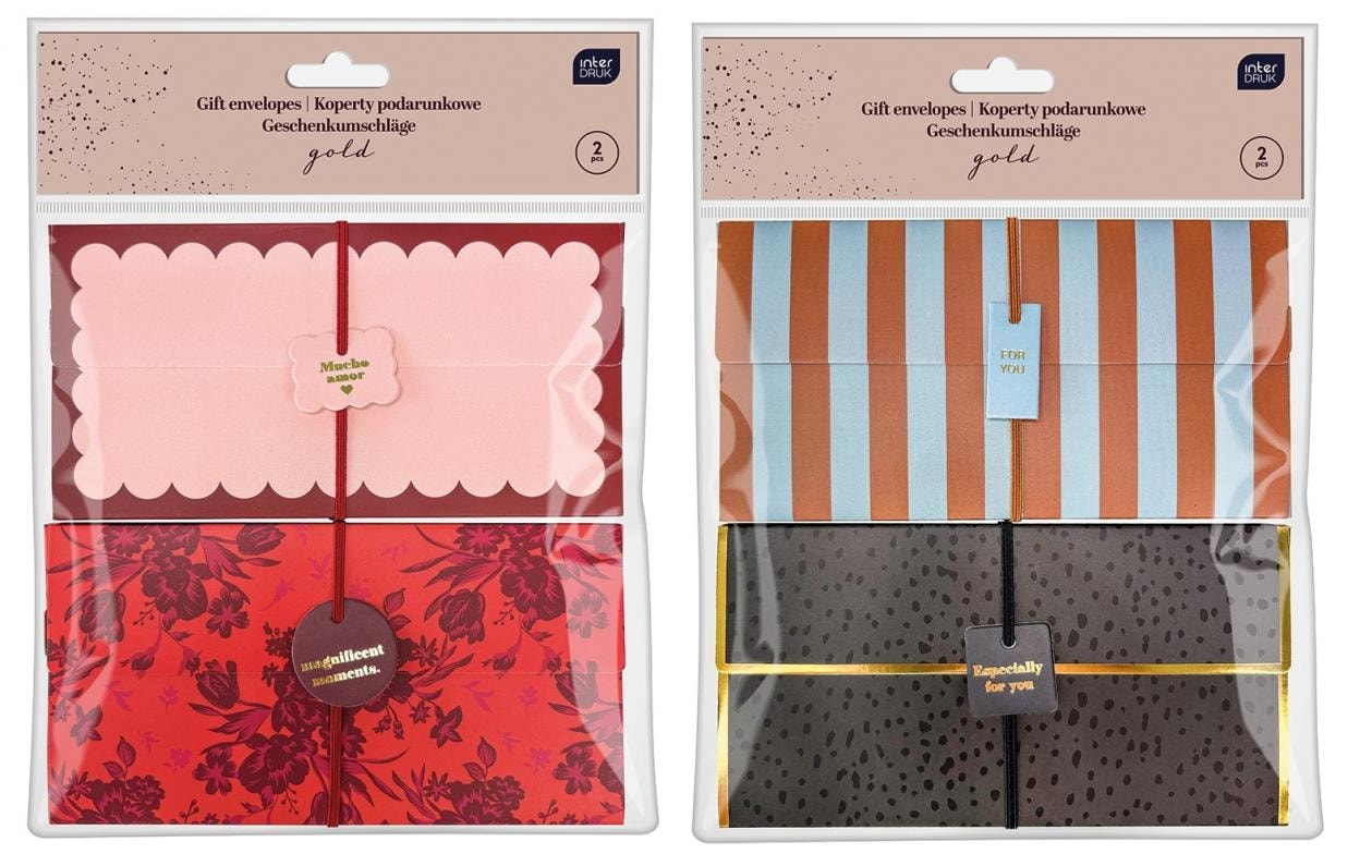 Gift envelopes long with rubber band 2pcs gold mix - perfect for a gift