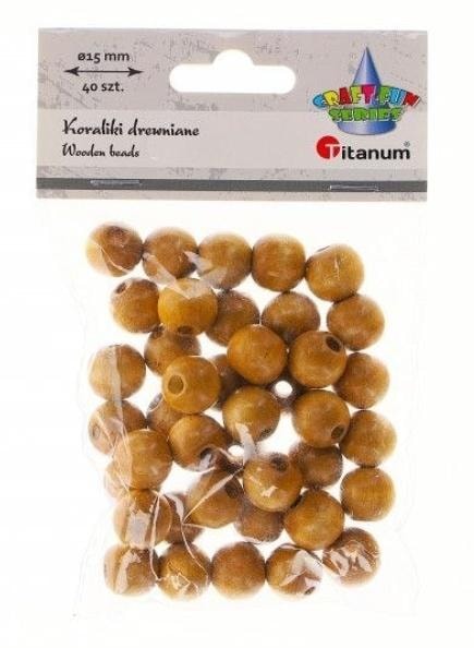 Wooden beads - light brown, round, 15mm, 40 pieces - ideal for crafts