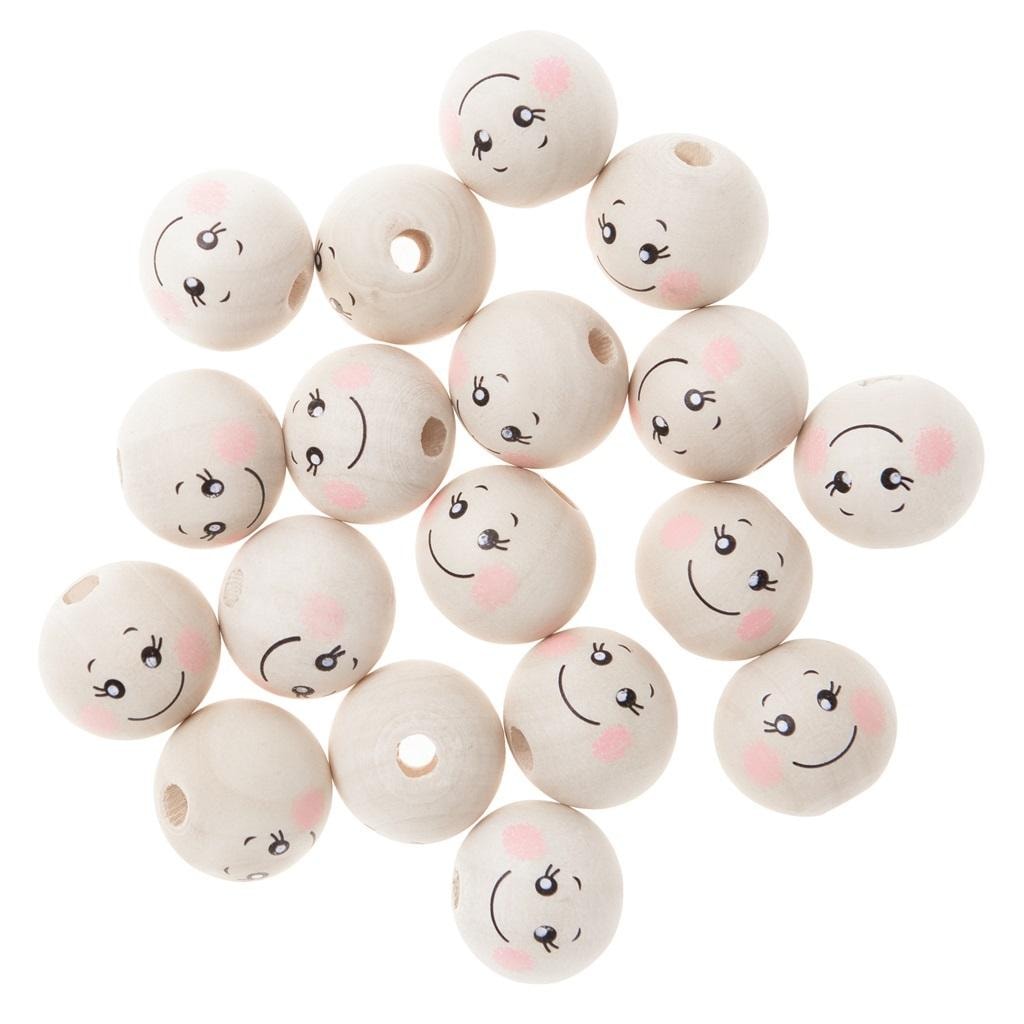 Wooden beads balls smiley faces 2 cm - ideal for DIY projects