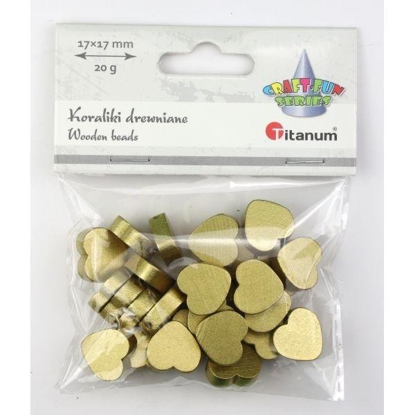 Wooden beads hearts flat golden 17x17mm - perfect for crafts