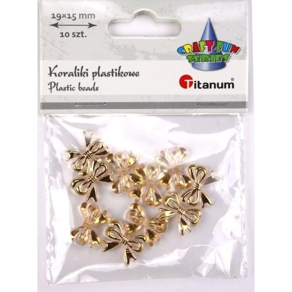 Plastic beads bows - transparent with gold finish ideal for jewelry