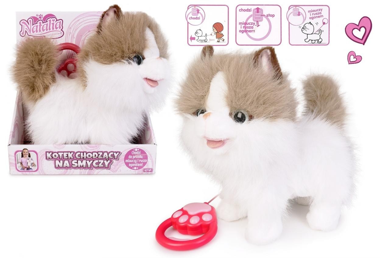 Artyk Cat walking on a leash white ginger - charming illustration for animal lovers