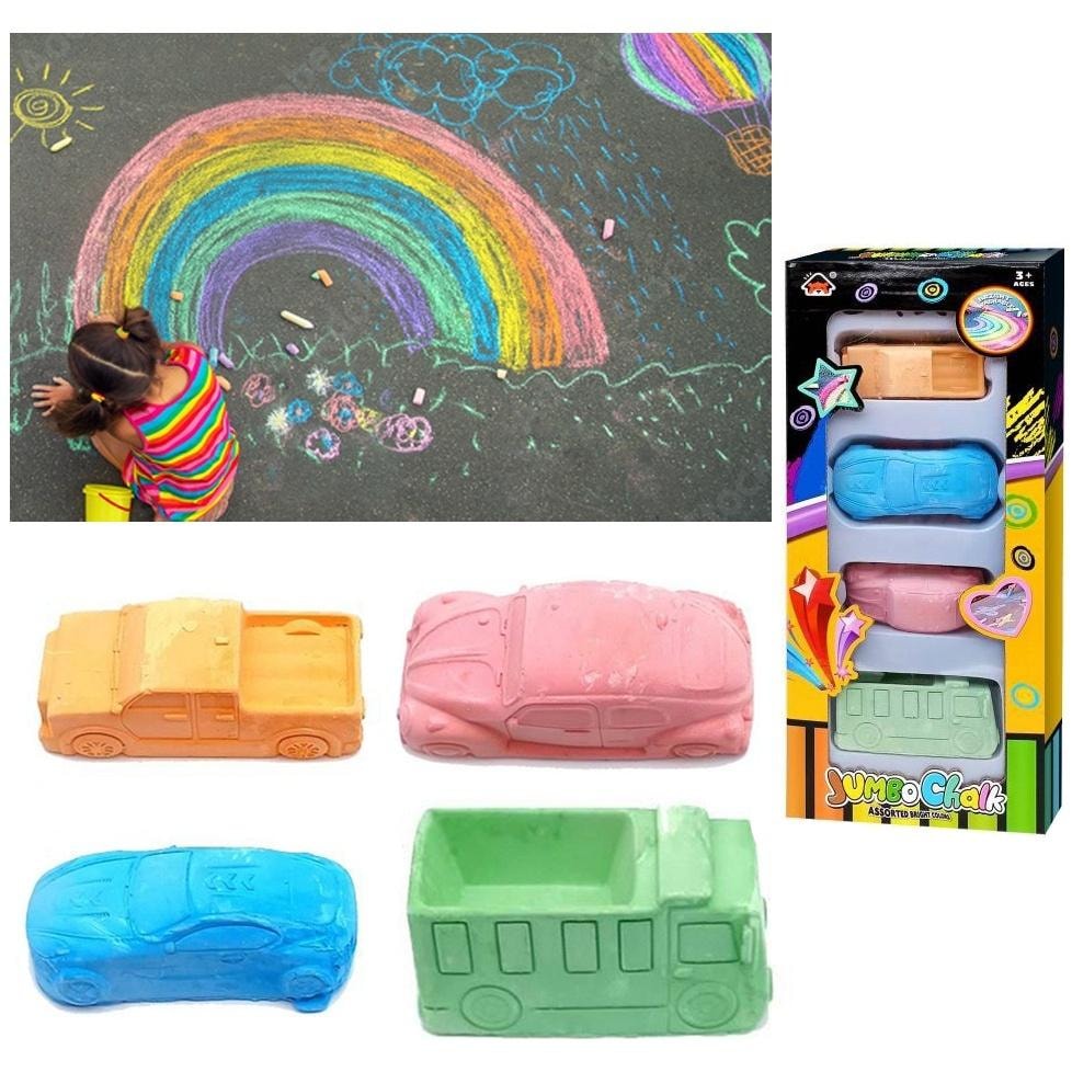 Chalk Cars Vehicles 4pcs - Creative fun on the sidewalk