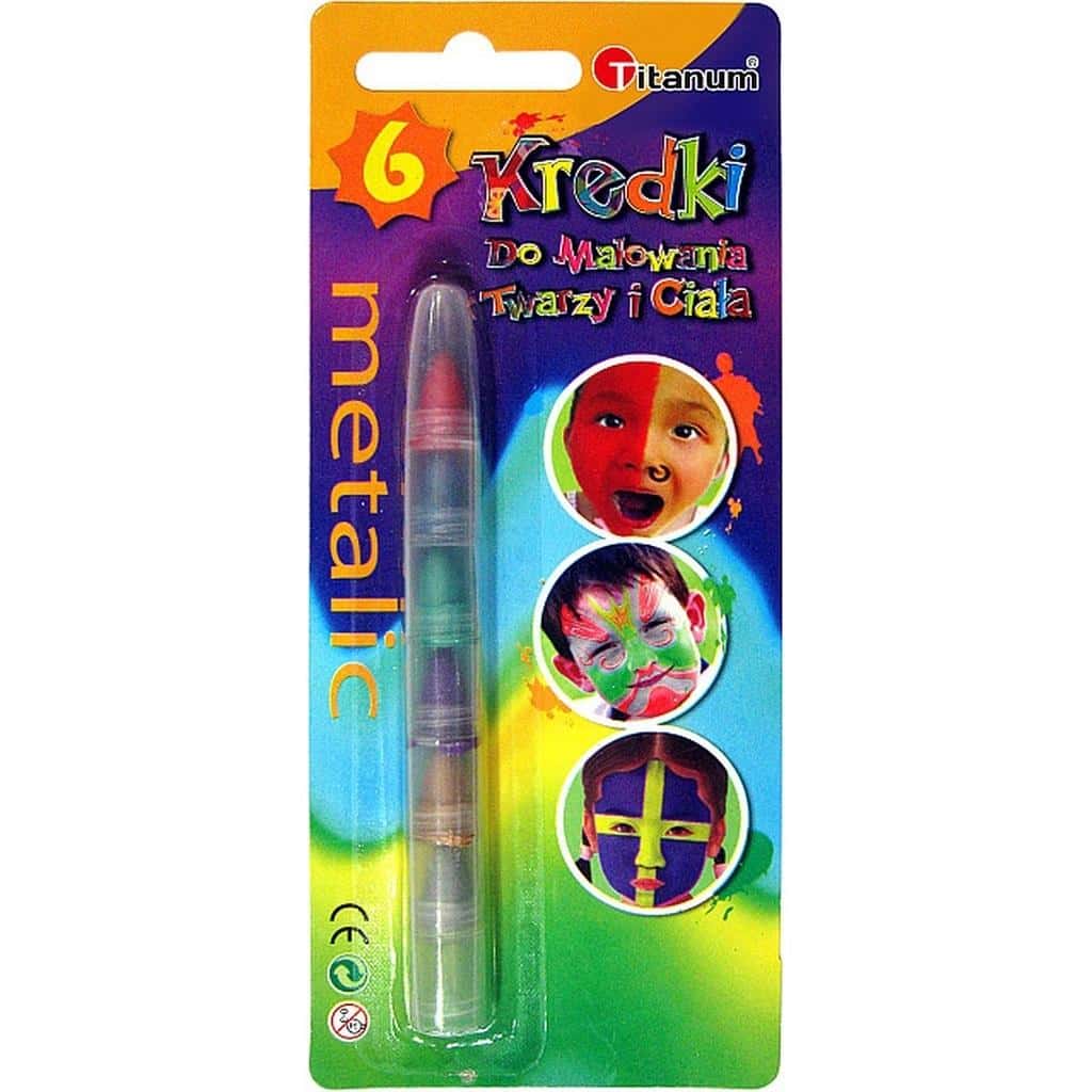 Titanum Metallic face paint crayons 6 colors - create a unique look!