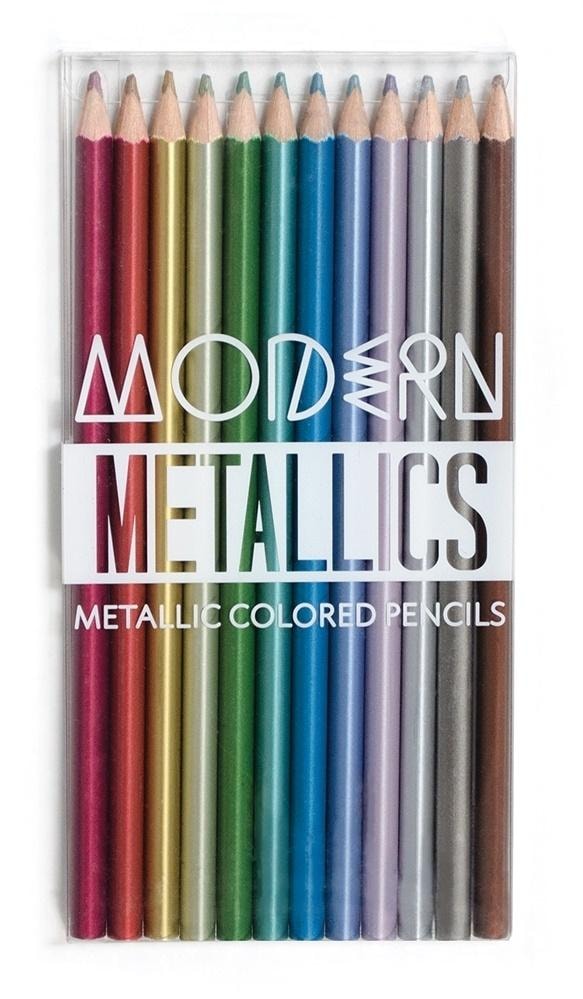 Metallic colored pencils - 12 pieces in a triangular pack, add shine to your drawings!