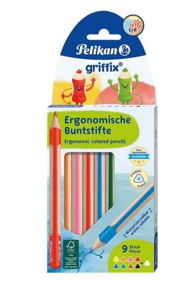 Pelikan Griffix Triangular Colored Pencils 9 Colors - ideal for children