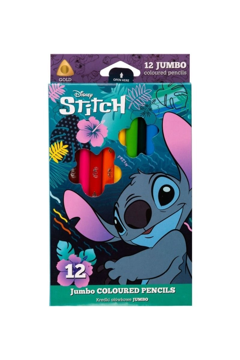 Kredki ołówkowe trójkątne Jumbo Disney Stitch Core 12 kolorów