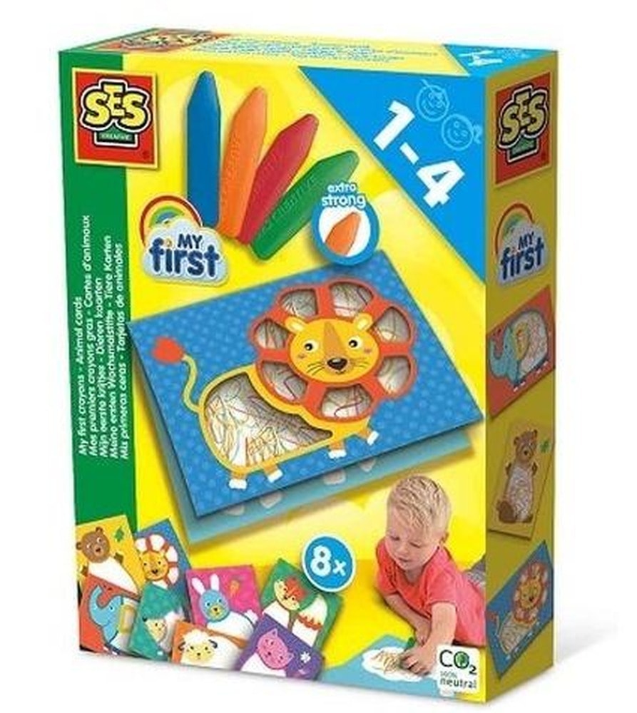 SES Triangular crayons and coloring cards with animals - creative fun for kids