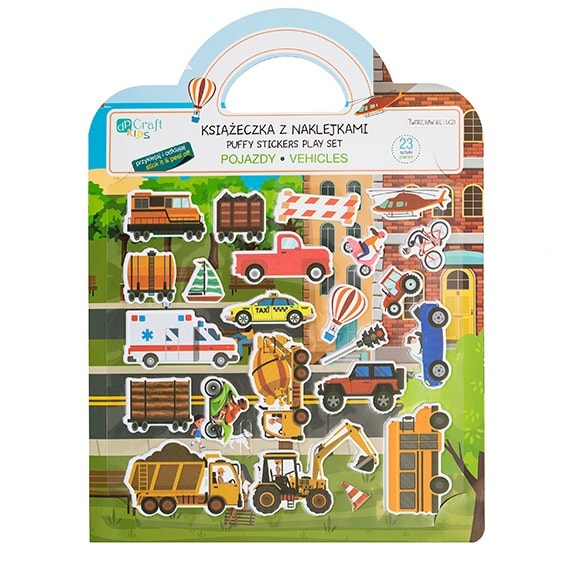 Książeczka z naklejkami wielokrotnego użytku Pojazdy