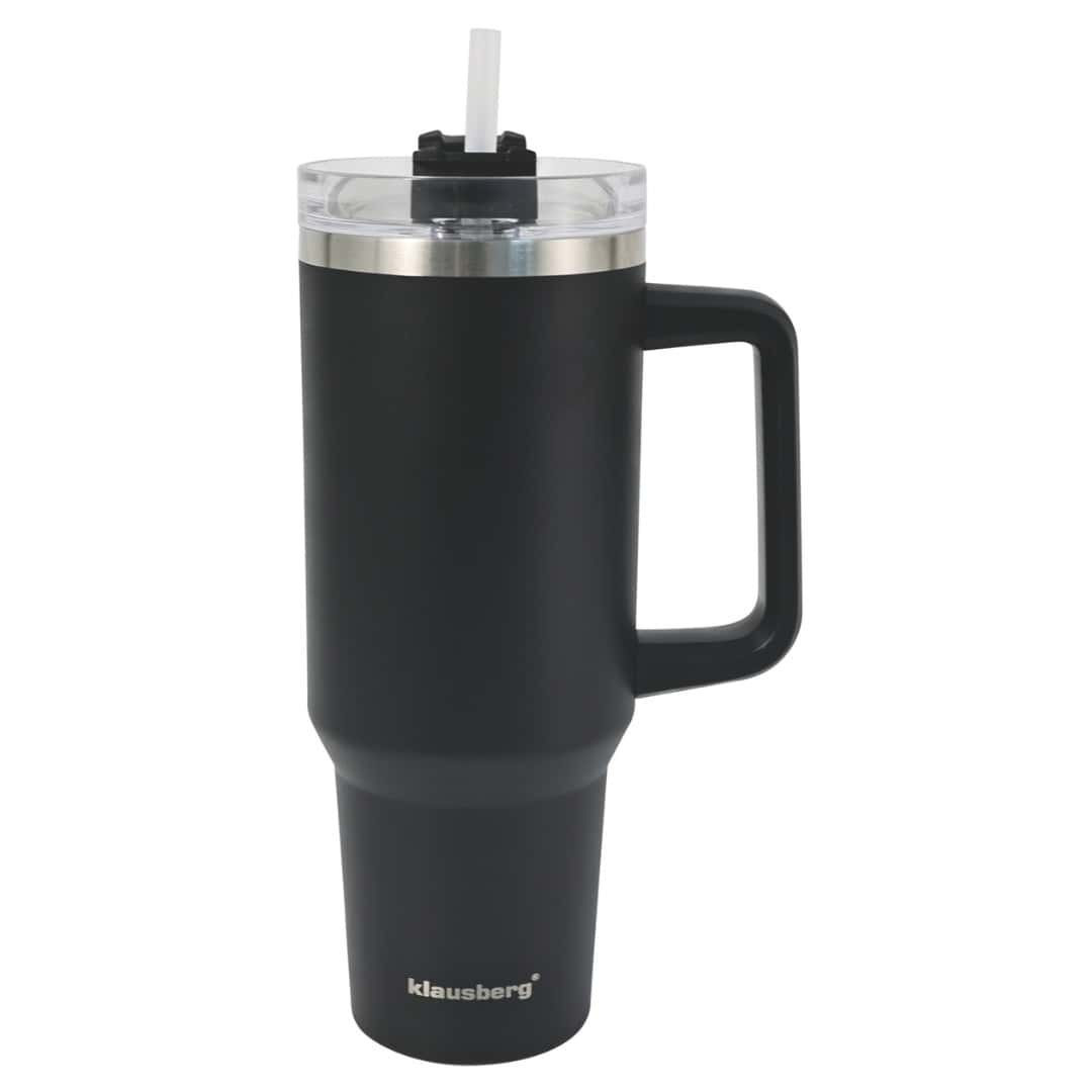 Klausberg Thermal mug with straw, black, 1100 ml - perfect for travel