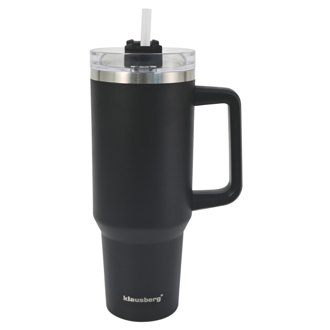 Klausberg Thermal mug with straw, black, 1100 ml - perfect for travel