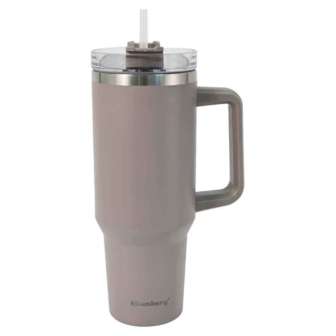 Klausberg Thermal mug with straw - gray, 1100 ml, perfect for travel