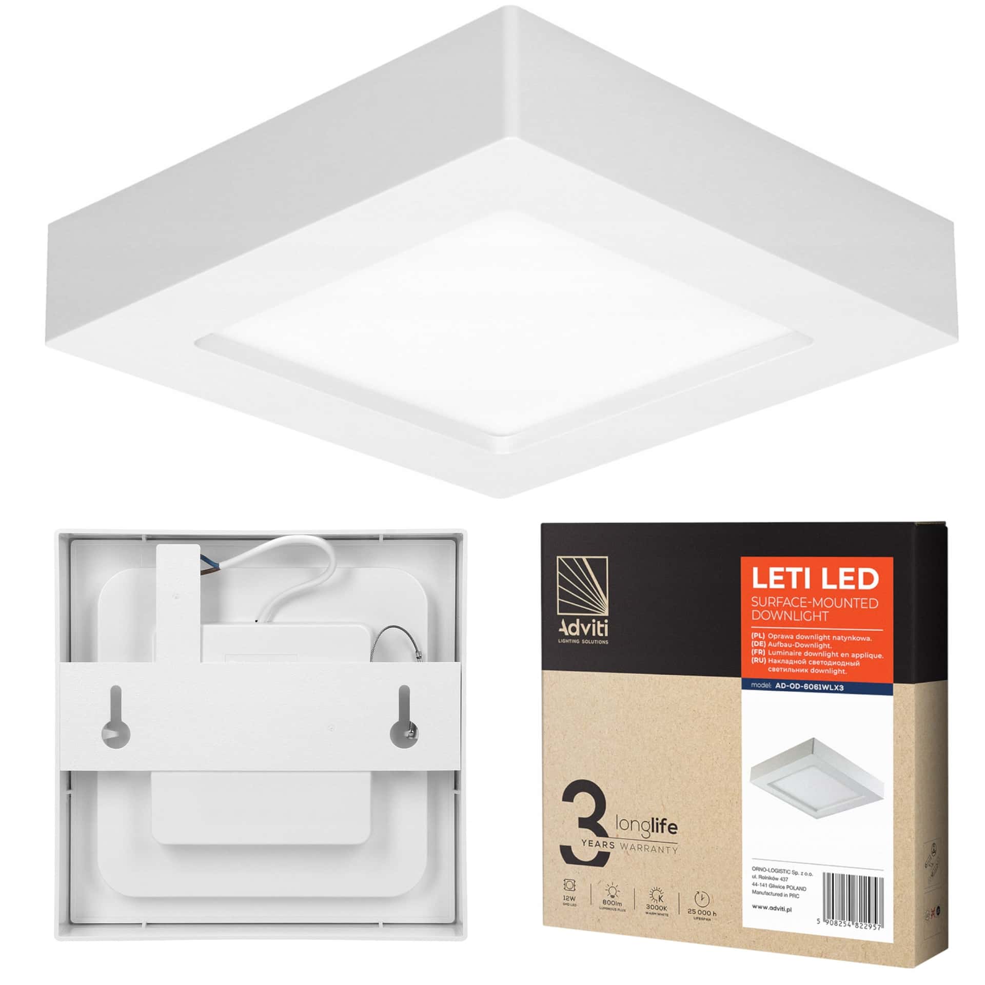 Square Downlight 12W - modern surface-mounted lighting
