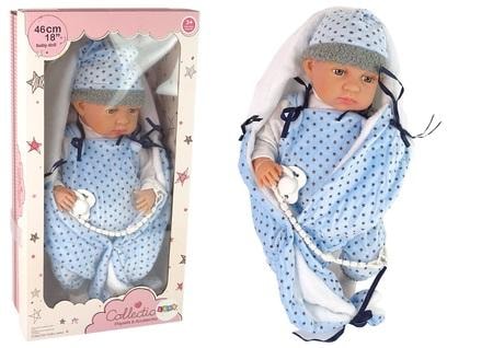 Baby Doll 46 cm - blue doll with blanket and pacifier