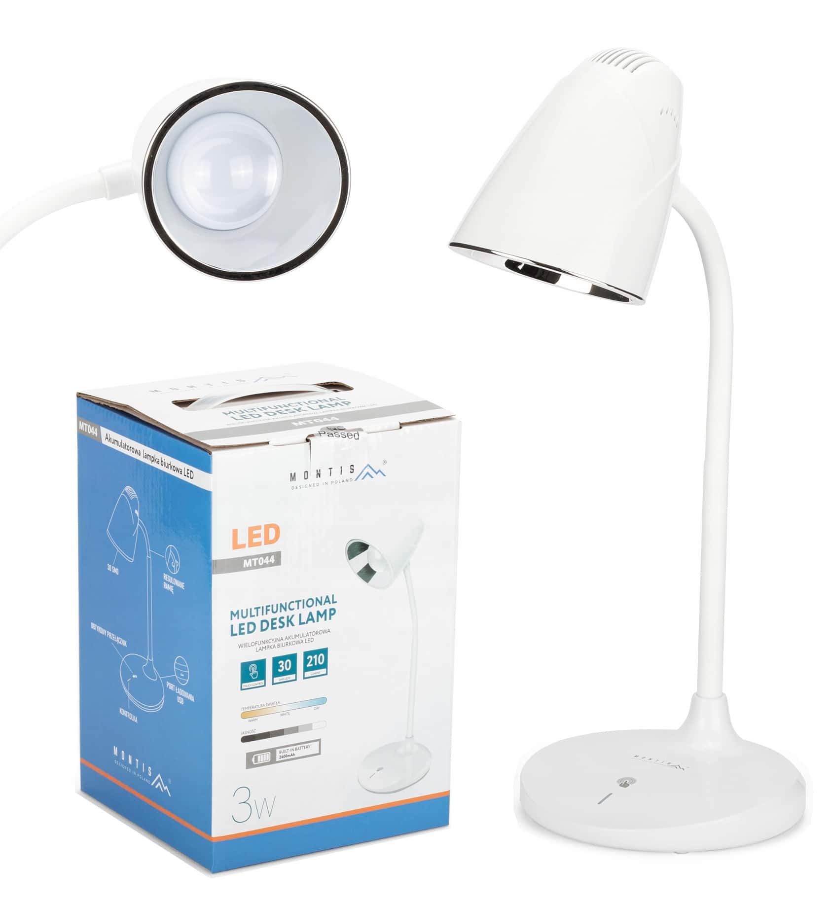 LED Desk Lamp 3W Michael Rechargeable - White - perfect for reading