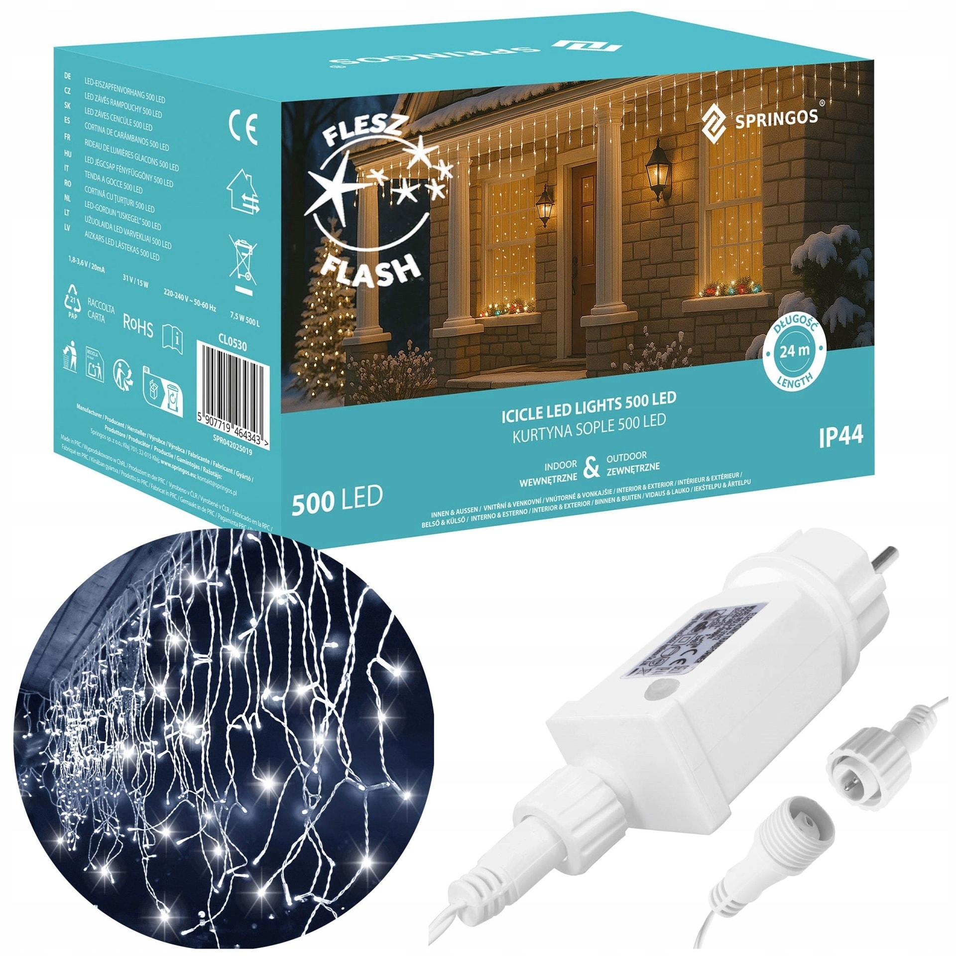 Springos LED Icicle Christmas Lights 500 cool white 20m - holiday magic!