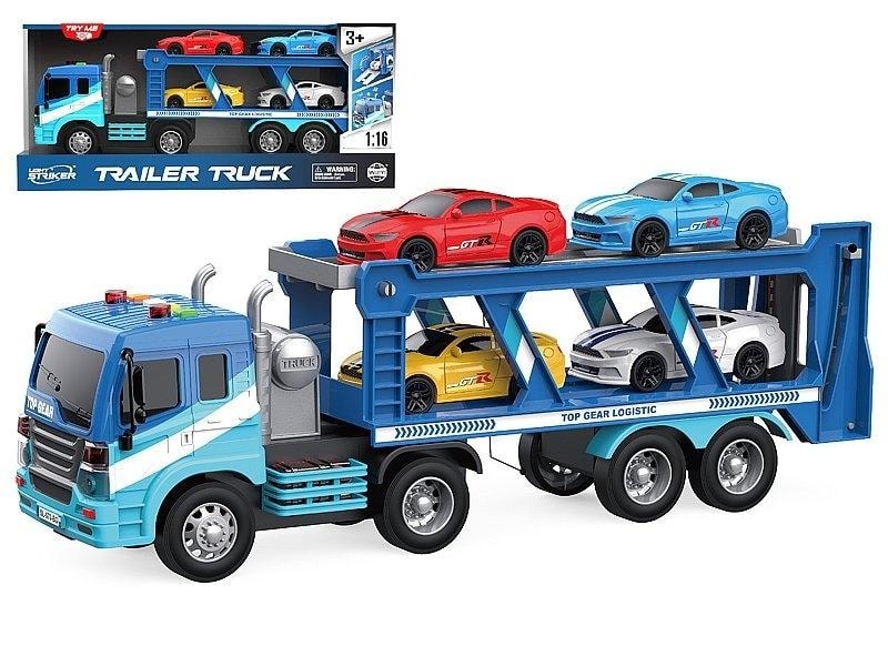 Tow truck 1:16 with sports cars - perfect gift for motorsport fans