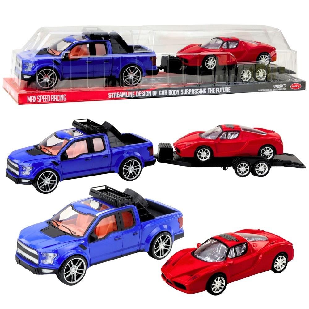 Leantoys Tow truck with off-road car and racing car - ideal set for little motorsport fans