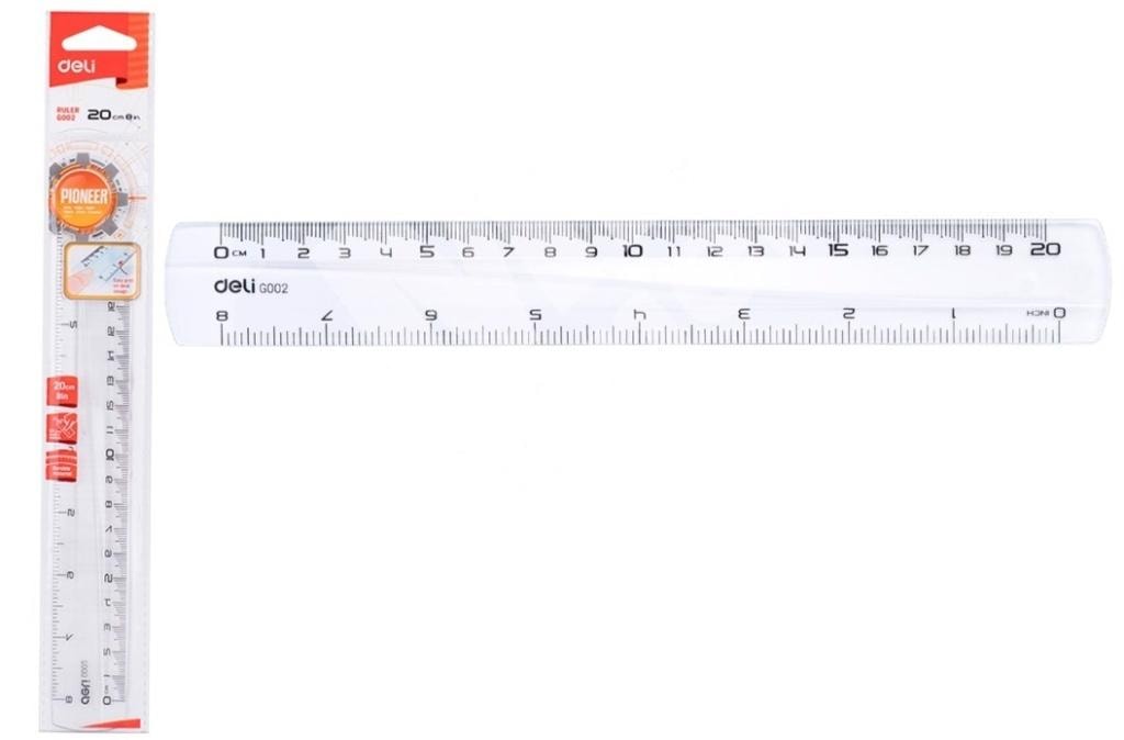 DELI Ruler 20 cm Pionier - transparent for measuring