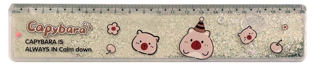 Ruler with water and glitter Capybara silver 20cm - perfect for school