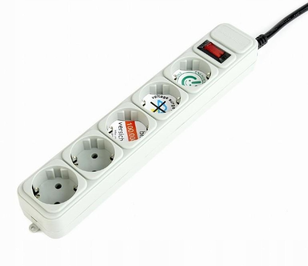 Gembird Surge Protection Power Strip 5 Schuko Outlets - grey, ideal for home and office