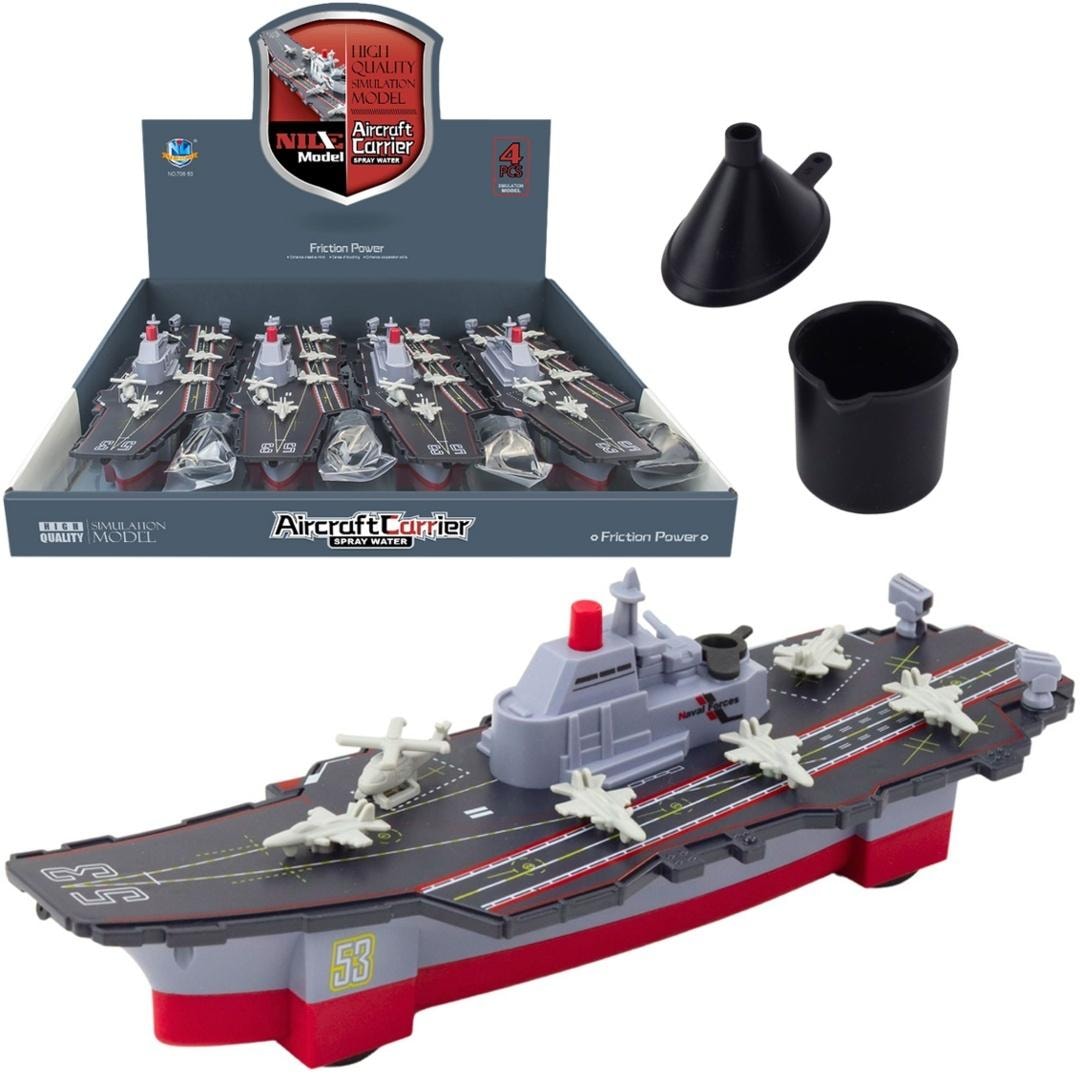Water spraying aircraft carrier - friction powered model for kids