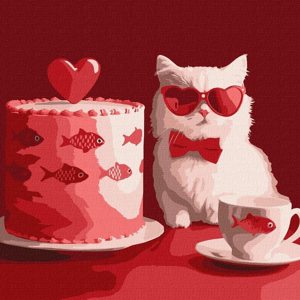 Ideyka Painting by Numbers - Cat with Cake 30x30cm - Create your own masterpiece!