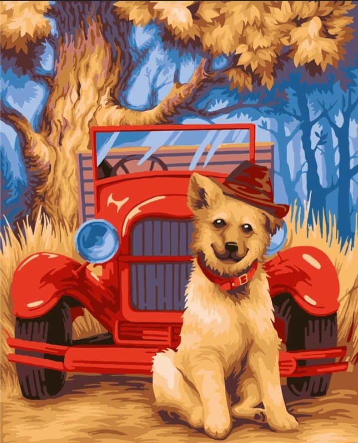 Painting by numbers Puppy in a hat 40x50 cm - create your own masterpiece