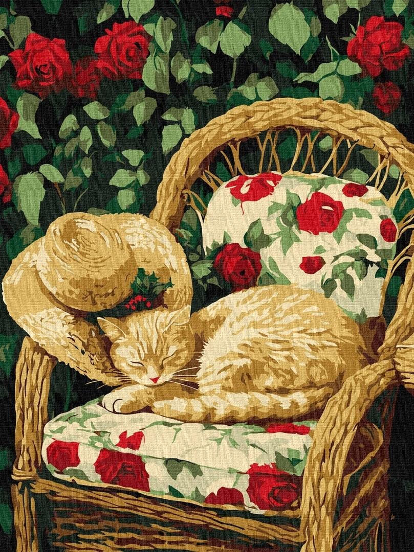 Ideyka Paint by Numbers - Cat in the Garden 30x40cm - Create your own masterpiece!
