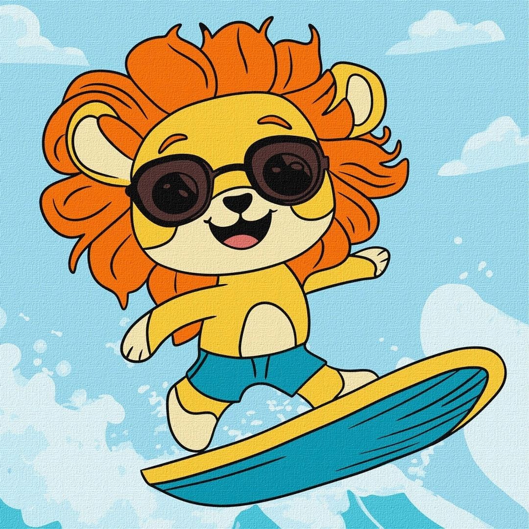 Ideyka Painting by Numbers - Summer Lion Catches Wave Kids