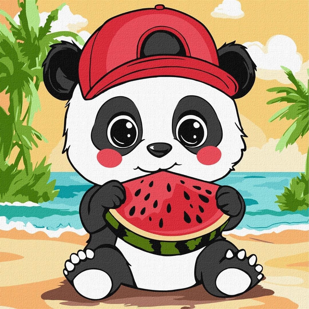 Ideyka Painting by Numbers - Summer Panda with Watermelon 25x25 cm