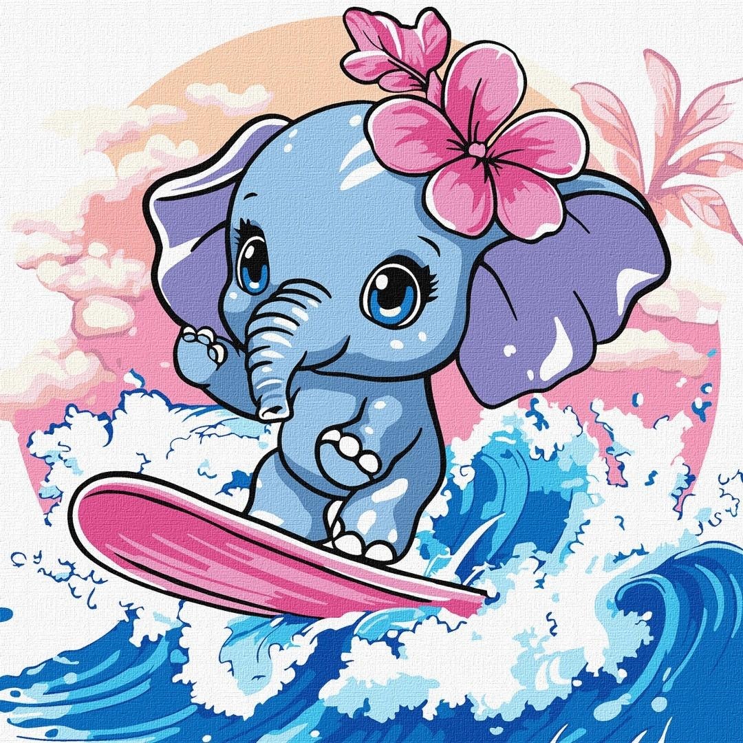 Ideyka Painting by numbers - Summer Elephant catches wave Kids - perfect as a gift