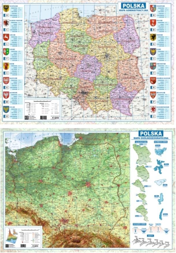 Art-Map Poland Map A2 double-sided - ideal for learning and travel